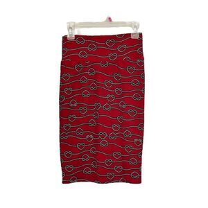 LuLaRoe Women’s Red Braided Rope Chain Link Stretchy Pencil Skirt Knee Length XS